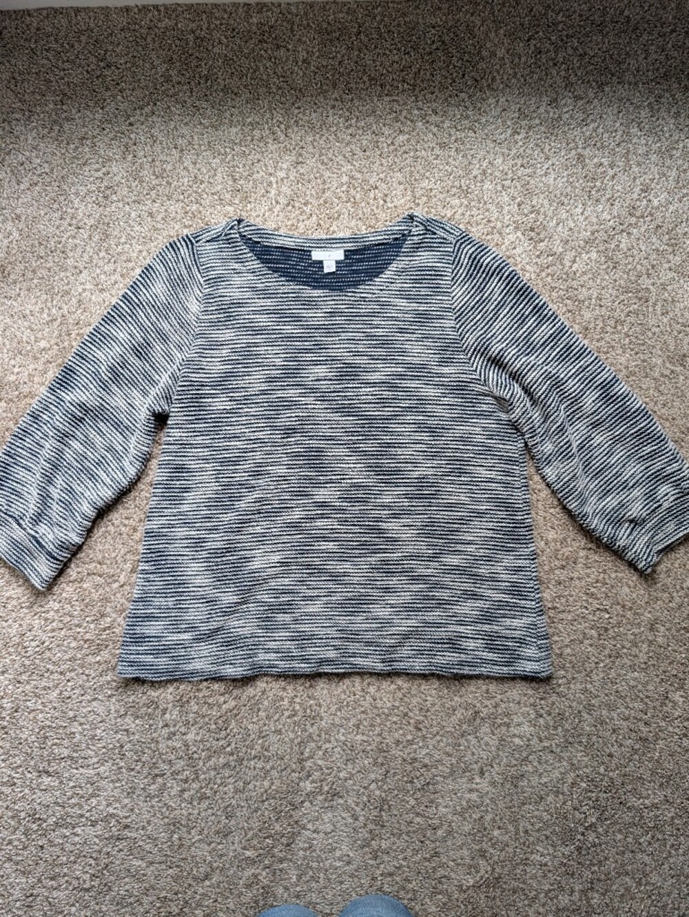 J Jill Striped Navy and White Knit Sweater Top With 3/4 Length Sleeves Sz M
